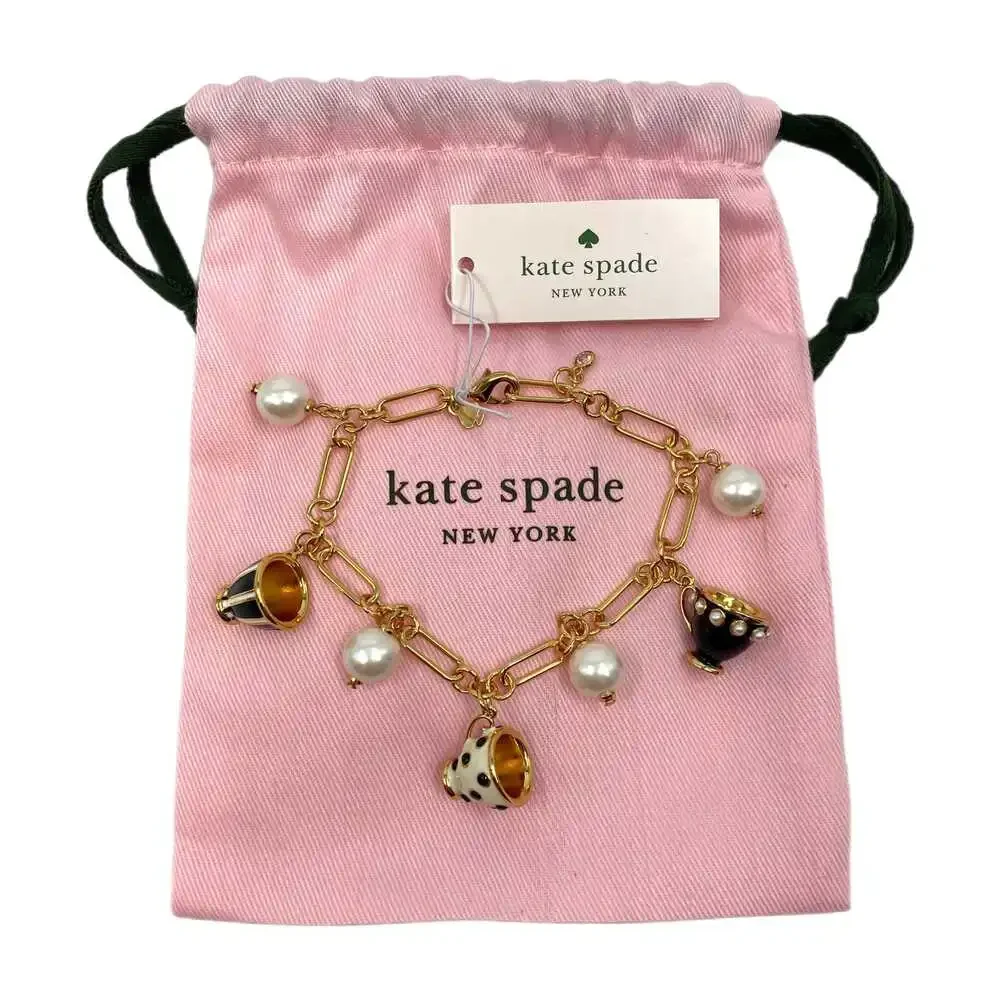 Kate Spade Gold Black Tea Time Teacup Charm Bracelet | OS - Picture 1 of 8